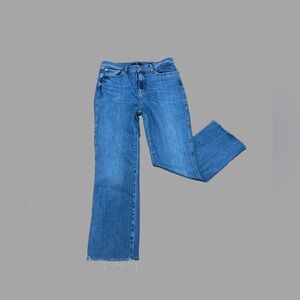 7 for all mankind high-waisted, straight-leg slim kick denim jeans with raw cut